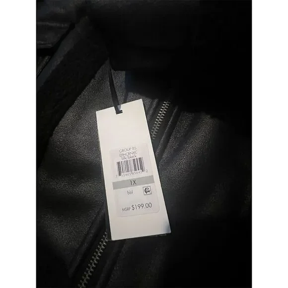 DKNY Women's Black Faux Suede Sherpa Lined Moto Jacket Size 1X - Picture 7 of 10